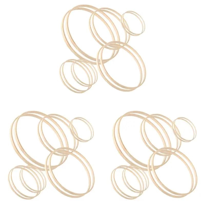 B03C-Wreath Rings,36 Pack 6 Sizes Wooden Bamboo Floral Hoop Wreath Macrame Craft Hoop Rings For DIY Dream Catcher