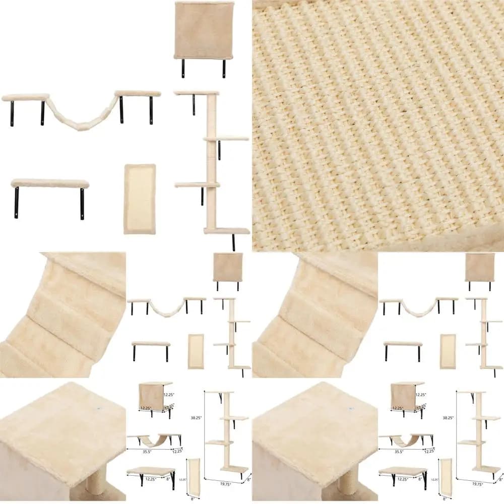Albero per Gatti da Parete Beige con 5 Posti per Tirare e Graffiare, Ideale per Gioco ed Esercizio