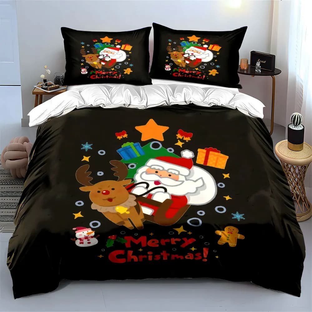 Santa Claus riding a sleigh with reindeer Print Duvet Cover Bedding Set Included 1*Duvet Cover 2*Pillowcases Luxury gifts