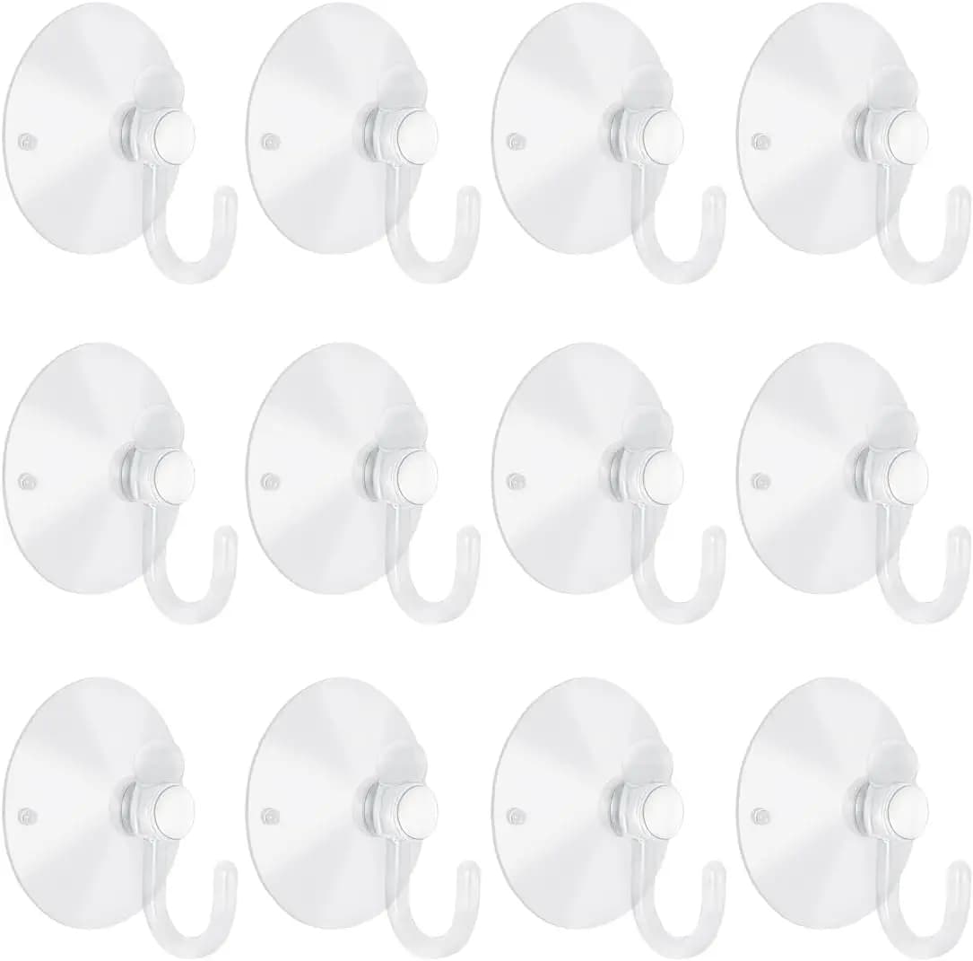 12 Clear Plastic Suction Cups with Hooks 1.2 inch for Glass Windows Walls Decorations