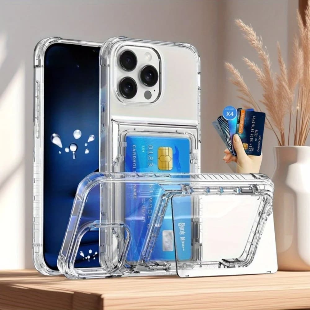 Wallet Case For iPhone 16 Pro 15 14 Plus Clear Case with Credit Card ID Card Slot Cover For iPhone 11 12 13 15 16 Pro Max Funda