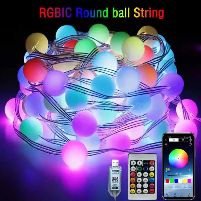 RGBIC Sfera rotonda 5V USB Bluetooth LED String APP Controller musicale Atmosfera esterna impermeabile campeggio luce decorazione del giardino