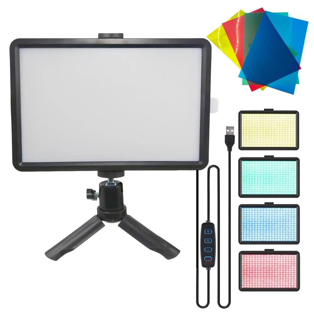 Studio fotografico Luce di riempimento a LED da 8 pollici Lampada di riempimento video Pannello Fotografia Illuminazione per streaming live con filtro RGB a 4 colori