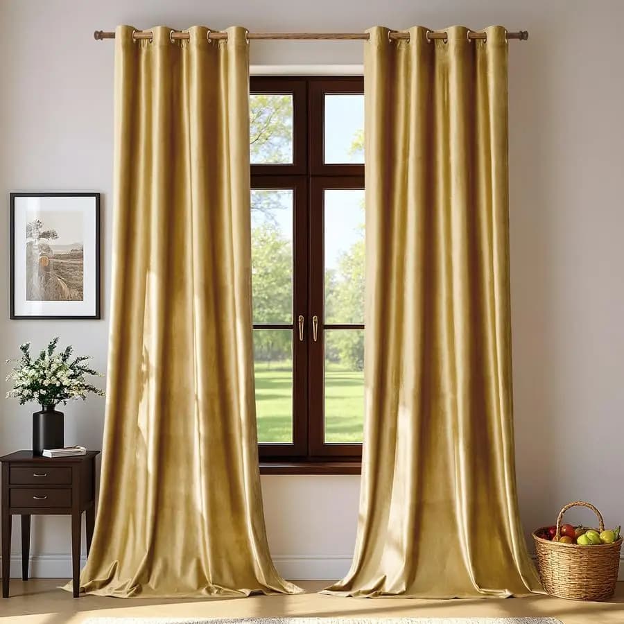 Golden Velvet Tents for Living Room, Thermal Darkeners, Oeillets for Bedroom, Complete Set