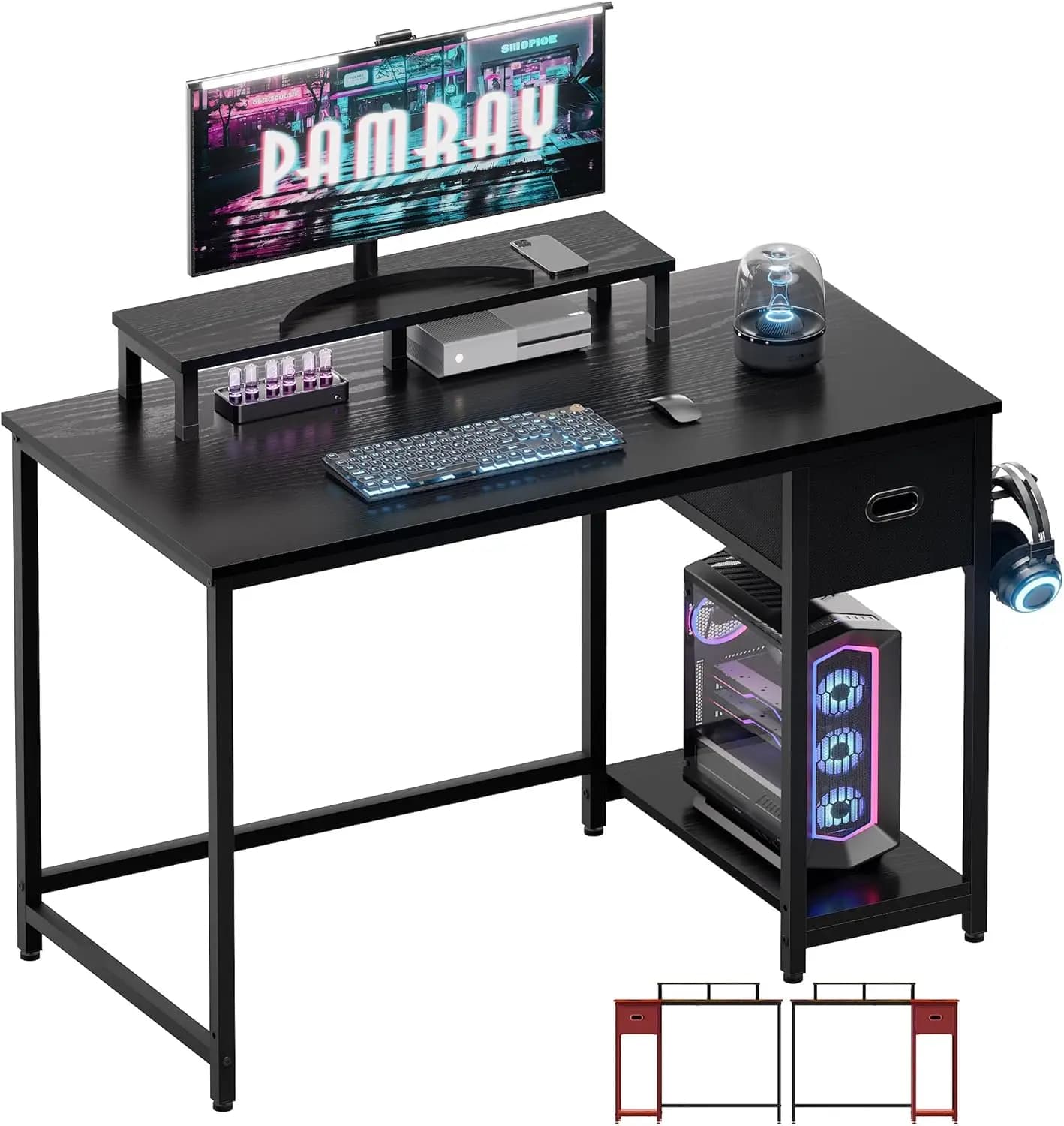 Scrivania per computer da 39 pollici con supporto per monitor, cassetto portaoggetti, piedini regolabili per studio in ufficio domestico Nero