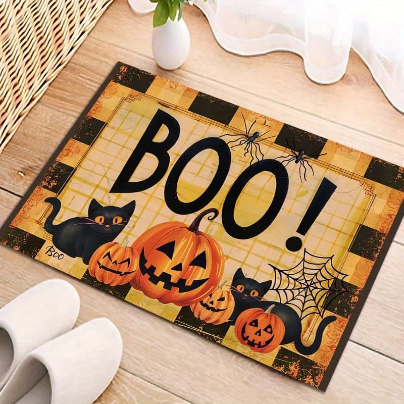 Testa di zucca di Halloween Modello di gatto nero Tappeto Corridoio Cucina Bagno Balcone Tappetino antiscivolo Decorazioni per la casa di Halloween