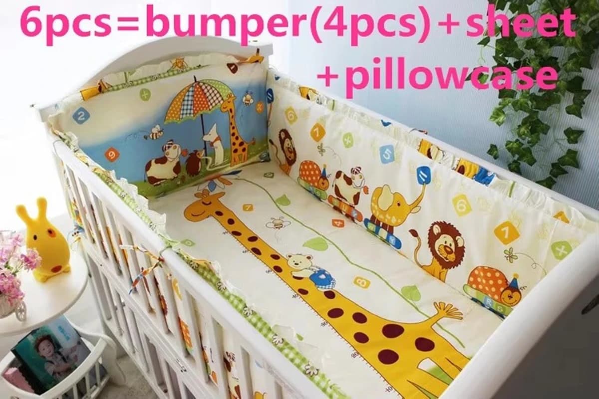 6 pezzi set biancheria da letto per lettino biancheria da letto per bambini paraurti per lettino neonato protezione per lettino per bambini (4 paraurti + lenzuolo + federa)