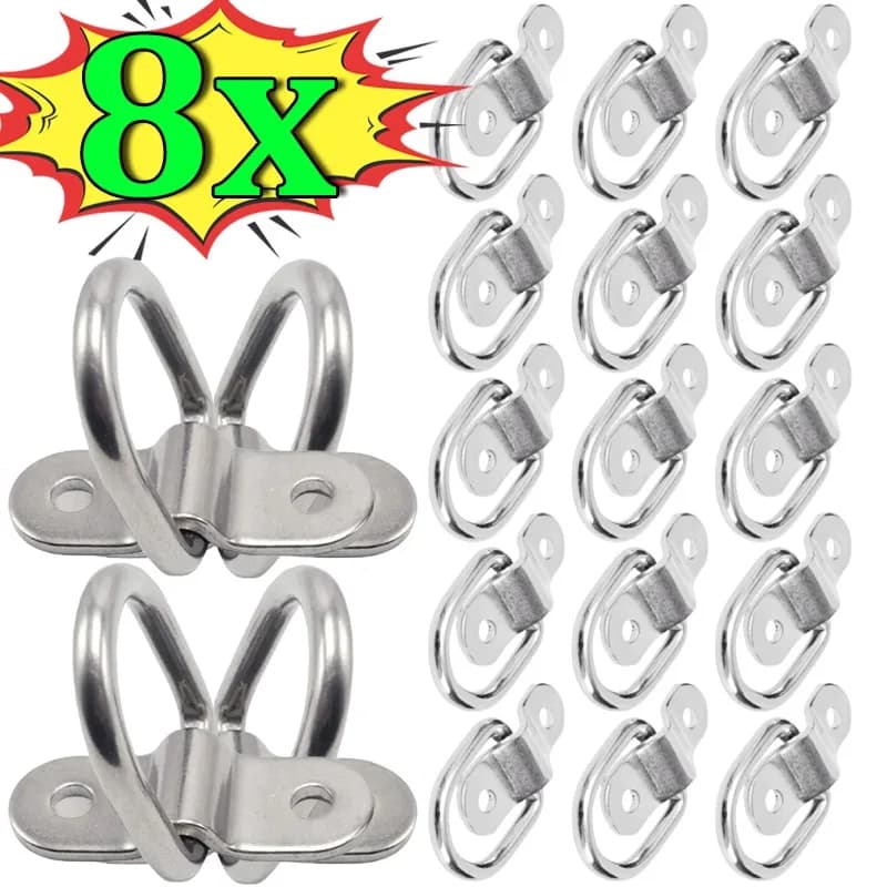 8/4/2/1pcs D-Shape Car Hook Tie Down Anchors Ring Cargo Stainless Steel Clips for Cars Trucks Trailers RV Boats Auto Accessories