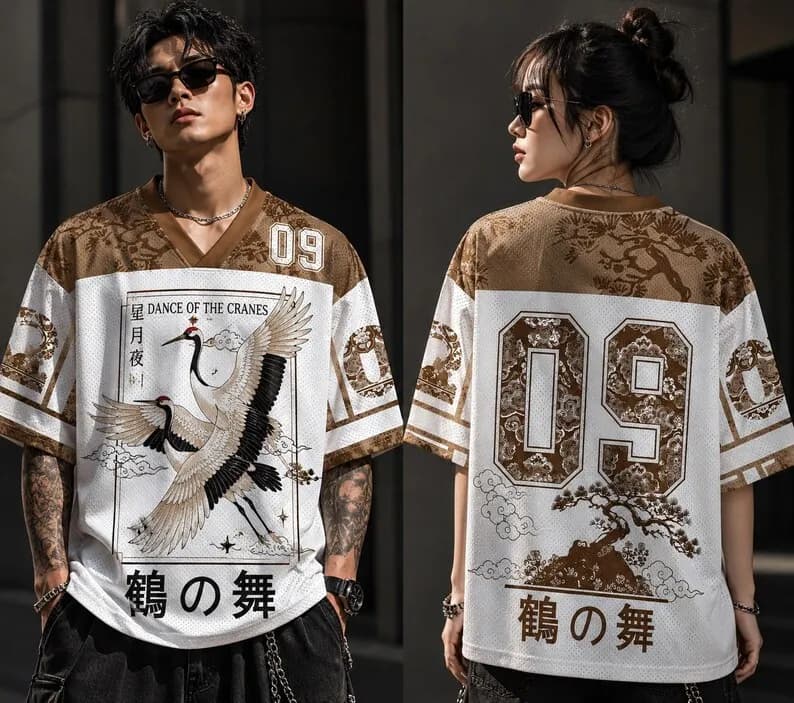 2026 Crane Dance Fun 3D Printed Men's and Women's Short Sleeved V-neck Punk Street Wear Loose Sports Breathable T-shirt