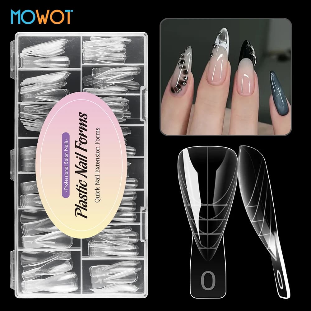 MOWOT 150 pz. Dual Form per Unghie a Stiletto, Riutilizzabili, Trasparenti, per Estensione Gel, Modelli per Ricostruzione Unghie, Punte Acriliche a Copertura Totale per Manicure