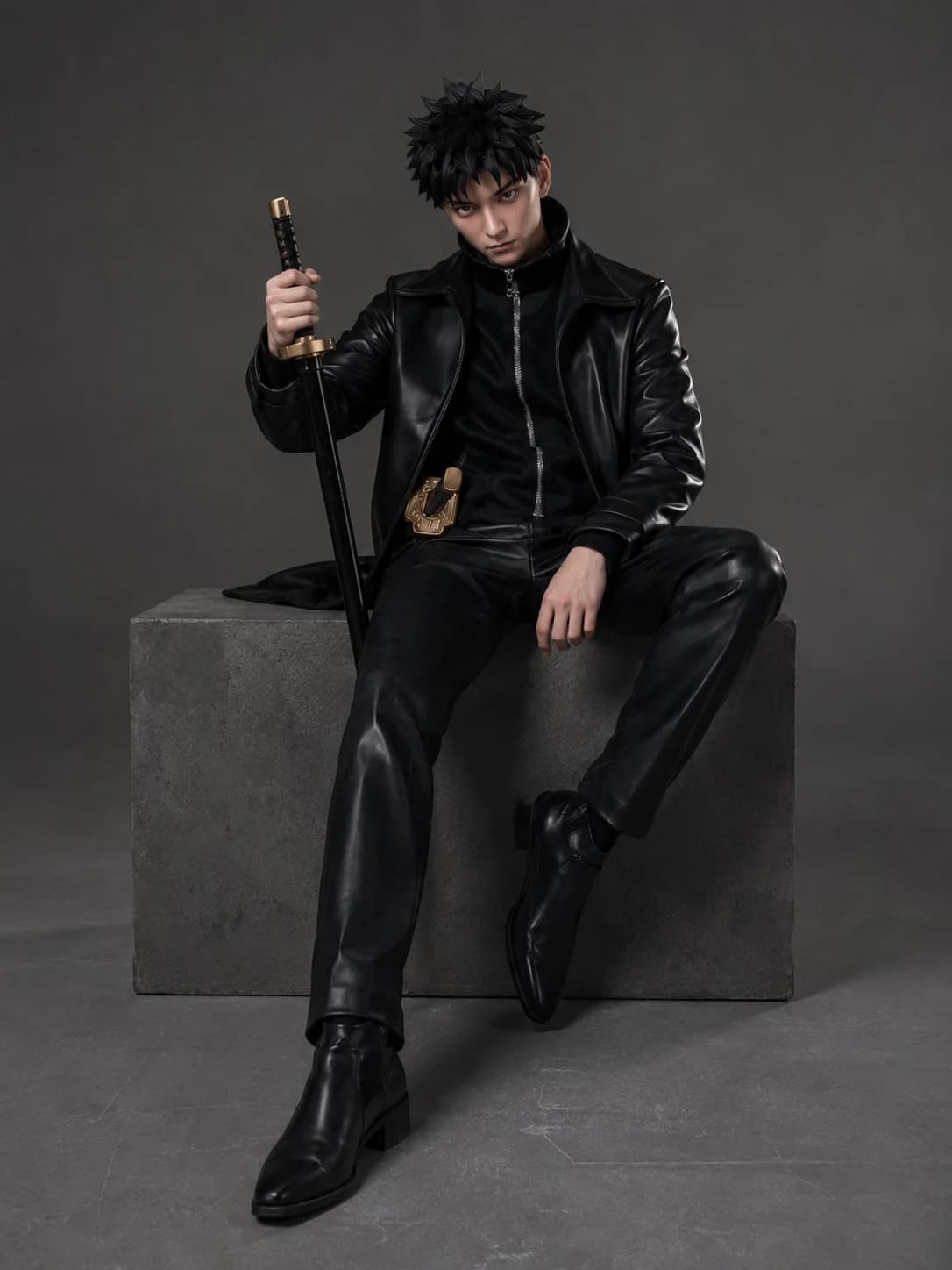 Kagurabachi Chihiro Rokuhira Men Cosplay Long Biker Leather Coat Adult Costume