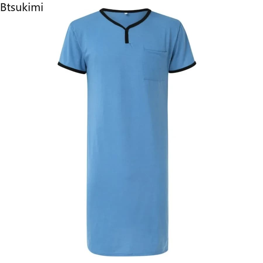 2026 Men's Short Sleeved Night Shirt Nightwear Long-sleeved Bathrobes Delicate pajamas on leather Shirts Vestaglie Dress