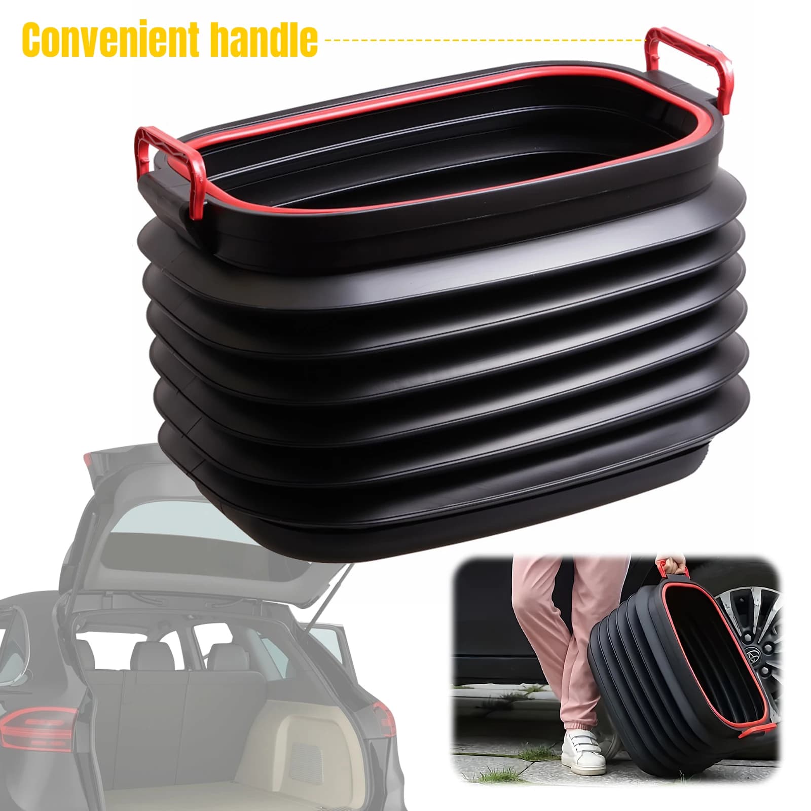 Cestino per Auto da 37L con Manico, Secchio Pieghevole Multifunzionale, Organizzatore Portatile per Bagagliaio Auto, per Pesca e Campeggio
