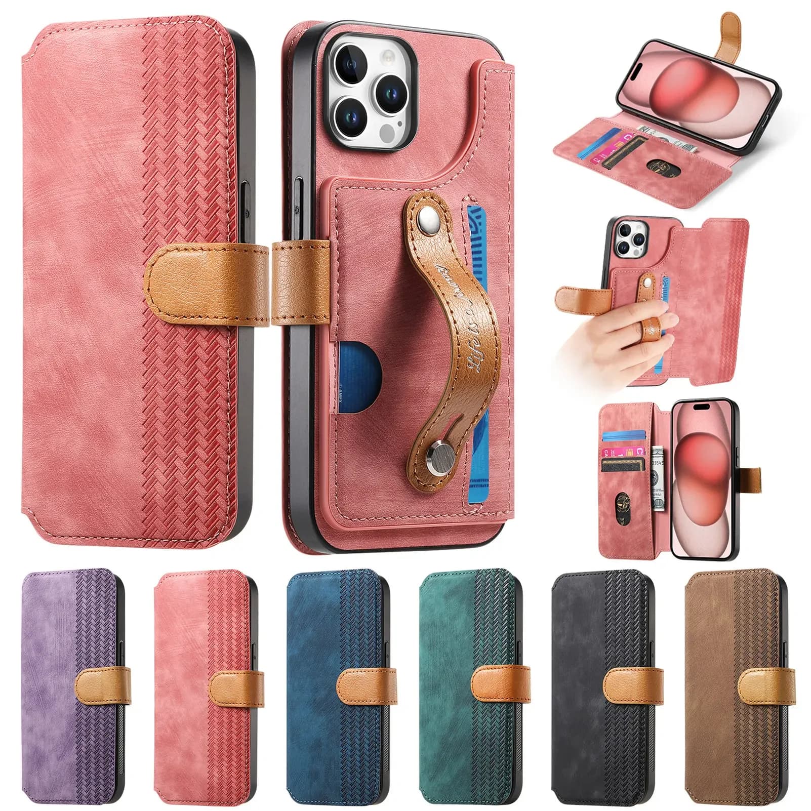 Braccialetti Carte Solt Flip Custodia a portafoglio in pelle per iPhone 16 Pro Max 15 Plus 14 13 12 11 XS XR SE 2022 Stand Book RFID Bag Cover