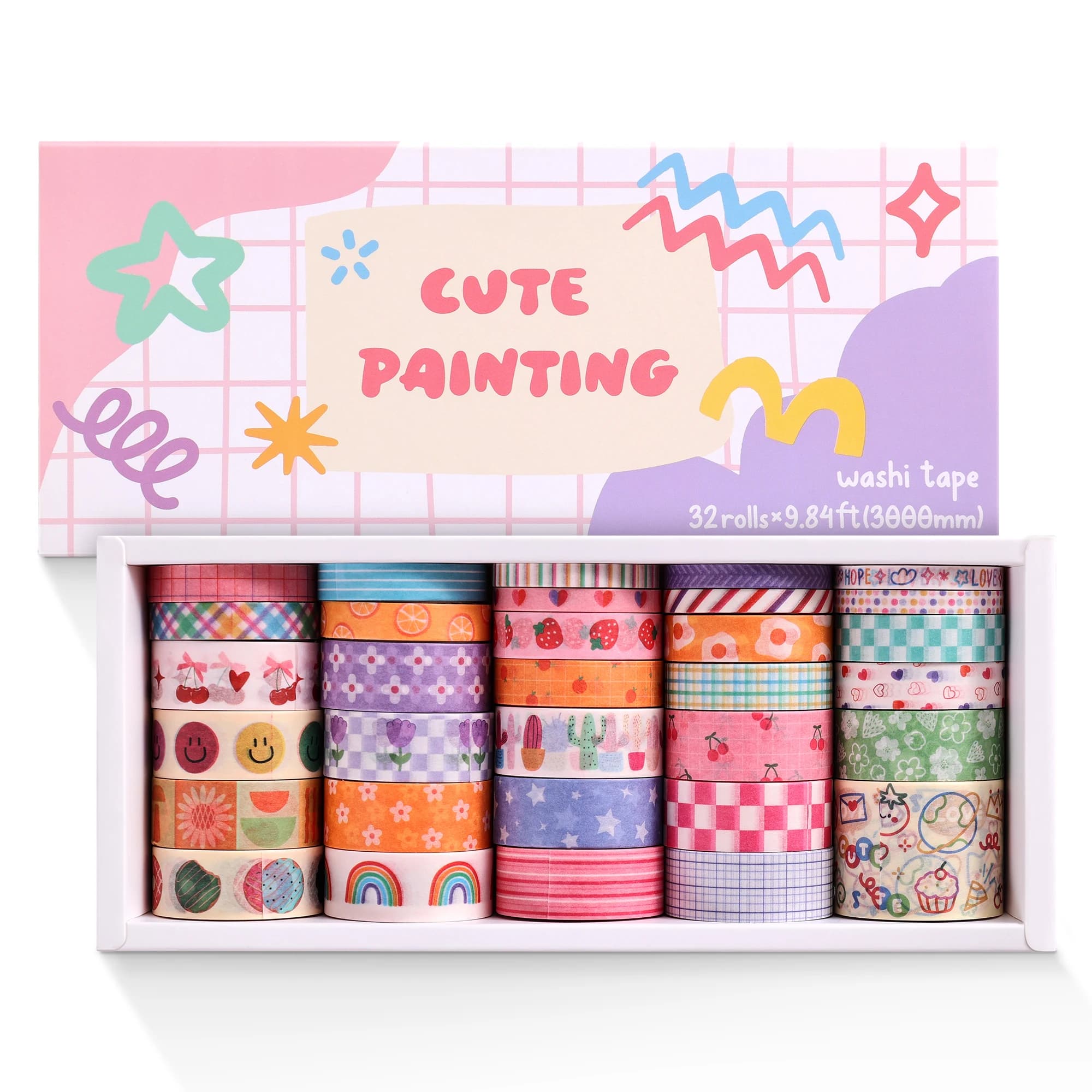 32 Rolls Colorful Cute Floral Writable Washi Tape Set, Decorative Tapes for Scrapbooking and Journaling, Junk Journal Supplies,