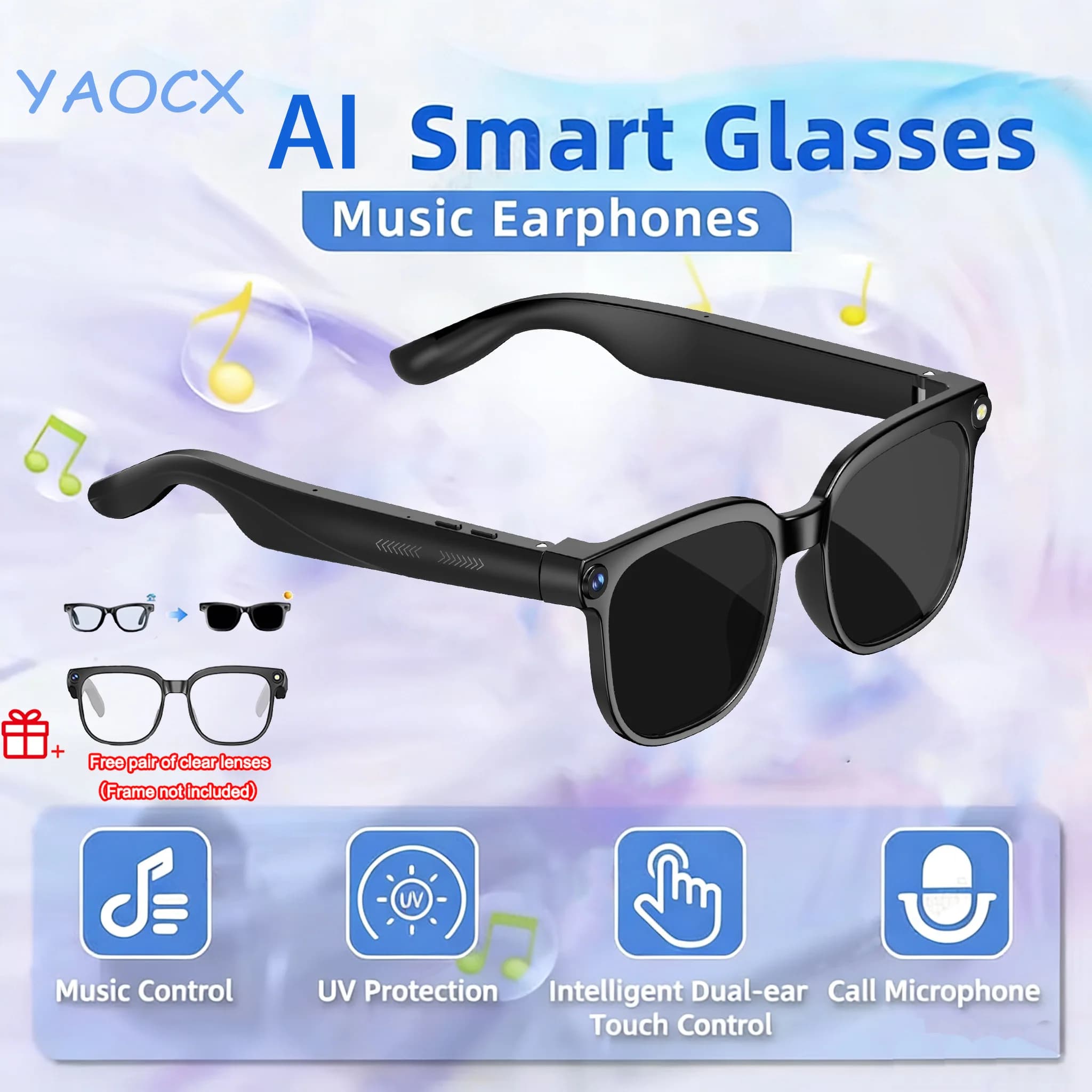 Nuovi Occhiali Smart AI 2026 per Foto e Video, Anti-vibrazione, Riduzione Rumore, Lenti Fotocromatiche, Traduzione, 800W Foto, Chiamate Bluetooth