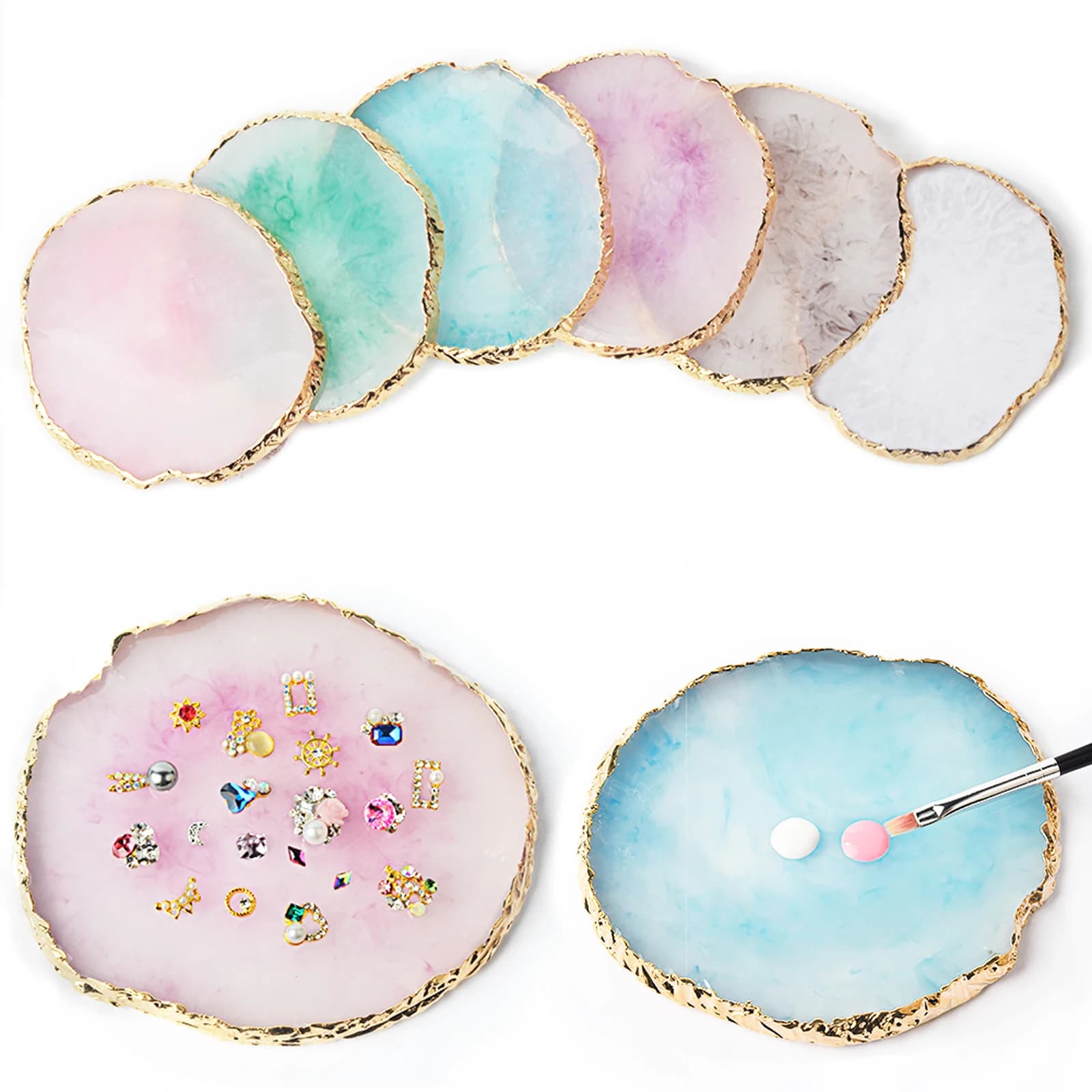 1PC round resin agate stone palette for nail art tips fake mixing color design pallet gel enamel display tool for manicure