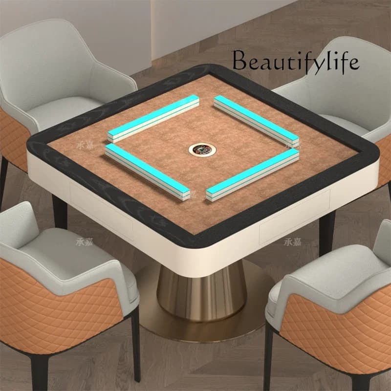 Un tavolo da mahjong in legno massello, macchina da mahjong elettrica automatica, set da tavolo e sedie multifunzionali per scacchi e carte