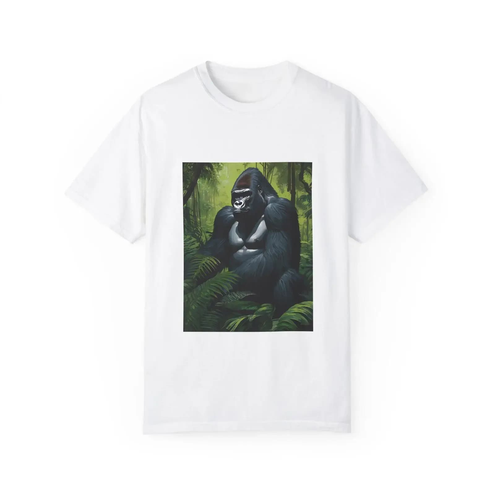 T-shirt Gorilla Forest Scene, ecologica, vintage, con grafica effetto lavato, comoda, per l'uso quotidiano, streetwear, versatile