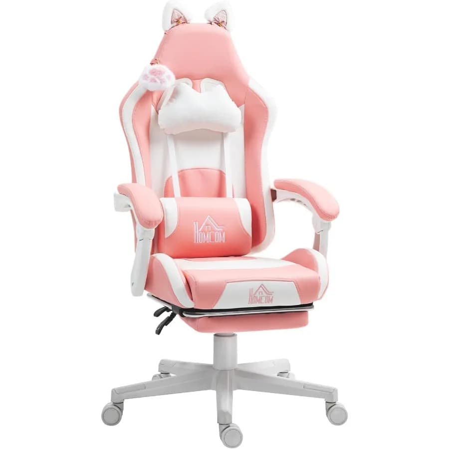 Sedia da gioco da corsa con orecchie di gatto Sedia da computer reclinabile in ecopelle con poggiapiedi Supporto lombare e poggiatesta Regolazione dell'altezza