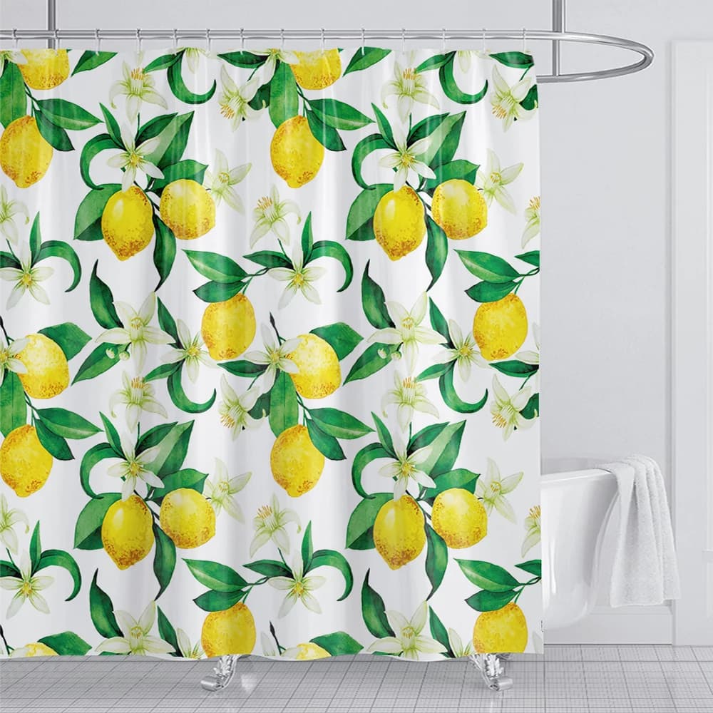 Tende da doccia con frutta tropicale, decorazioni per il bagno, tenda da doccia con motivo arancia, pesca e limone, tenda in tessuto per vasca da bagno con ganci