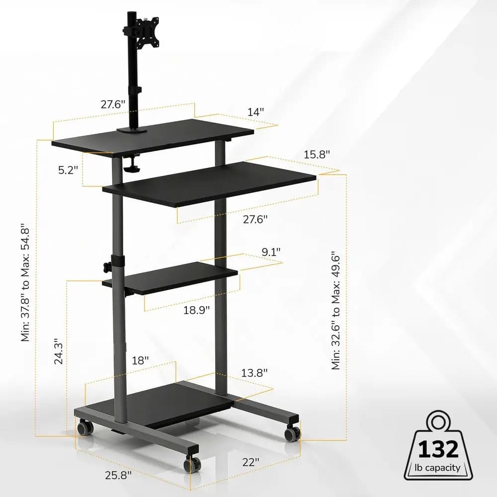Carrello per Computer Portatile con Supporto per Monitor fino a 32 Pollici, Scrivania Mobile su Ruote, Supporto per Laptop per Insegnanti, Ufficio, Aula