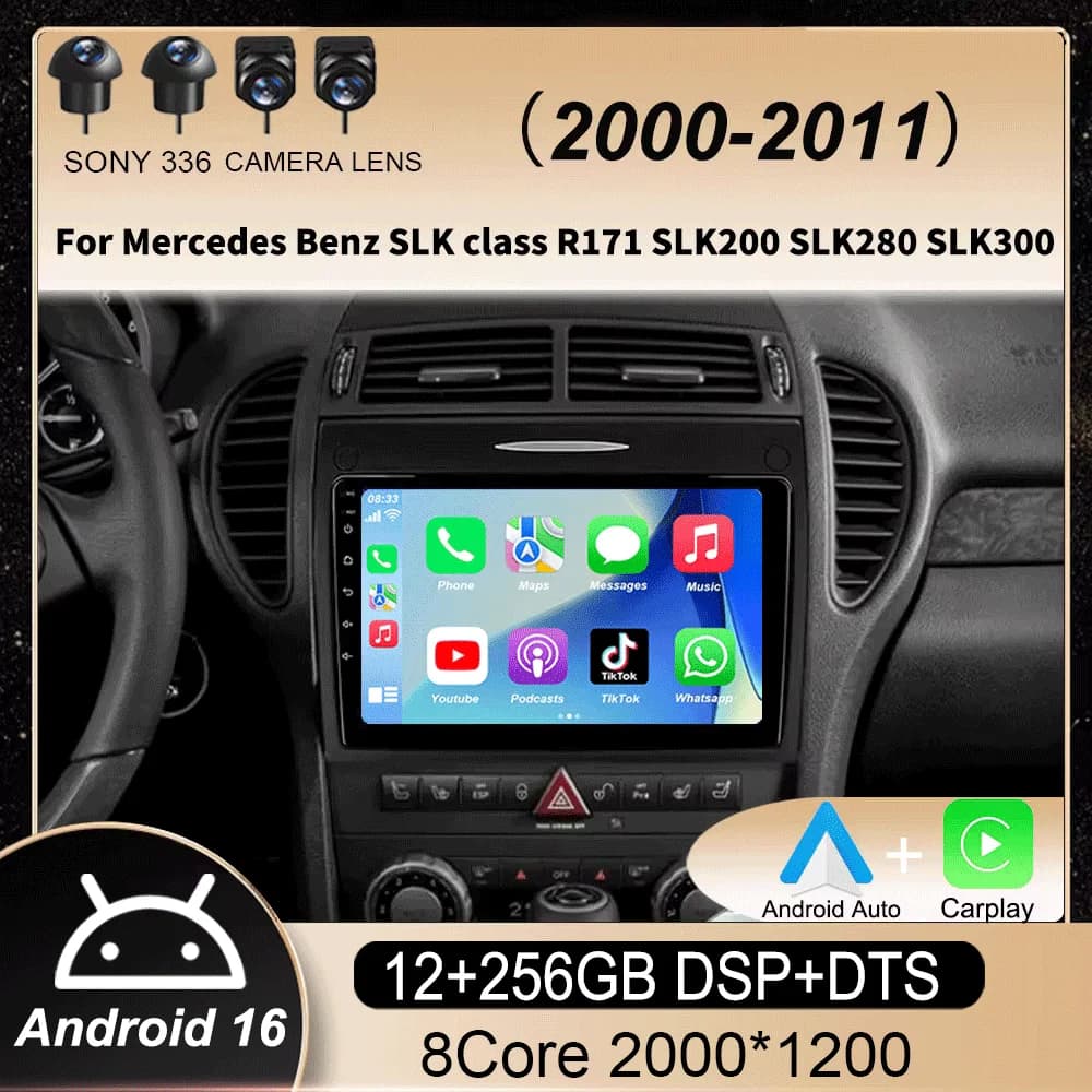 Per Mercedes Benz SLK classe R171 SLK200 SLK280 SLK300 2000-2011 Android 15 Autoradio Navigazione GPS Lettore multimediale Stereo DSP