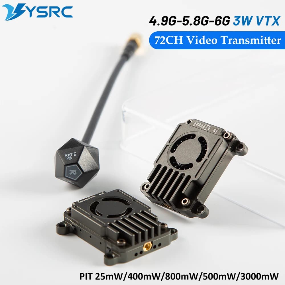 4.9G 5.8G 6G 3W VTX FPV image transmission CNC Shell cooling fan 72CH 25mW/3000mW adjustable for FPV Racing Long-range drone