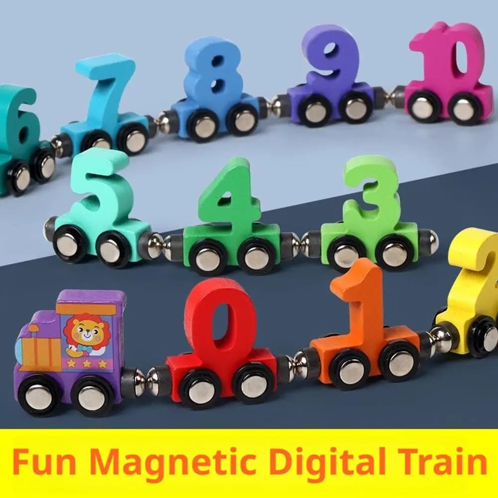 Puzzle cognitivo digitale Giocattolo Illuminazione Educazione precoce Treno digitale Blocchi magnetici in legno per bambini Auto di montaggio