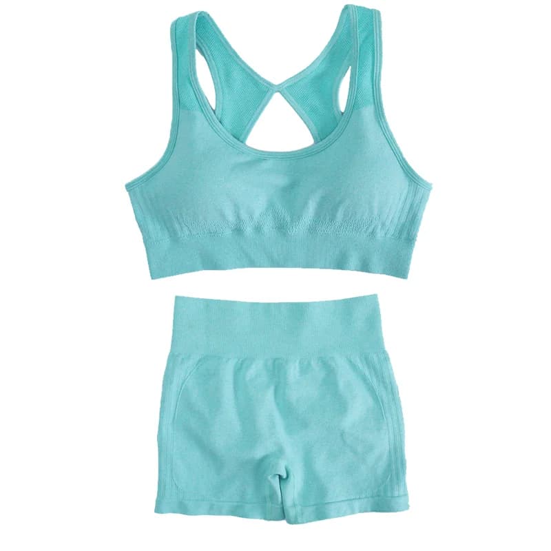 Completo Sportivo da Donna per Fitness e Yoga, Traspirante ed Elastico, con Pantaloncini a Vita Alta e Design con Faccina Sorridente, Reggiseno con Schiena Scoperta e Pantaloni Yoga