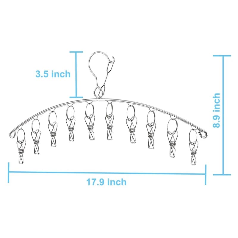 AA94 - Stendibiancheria con 10 clip, set da 6, stendino in acciaio inossidabile per vestiti e calzini, clip antivento
