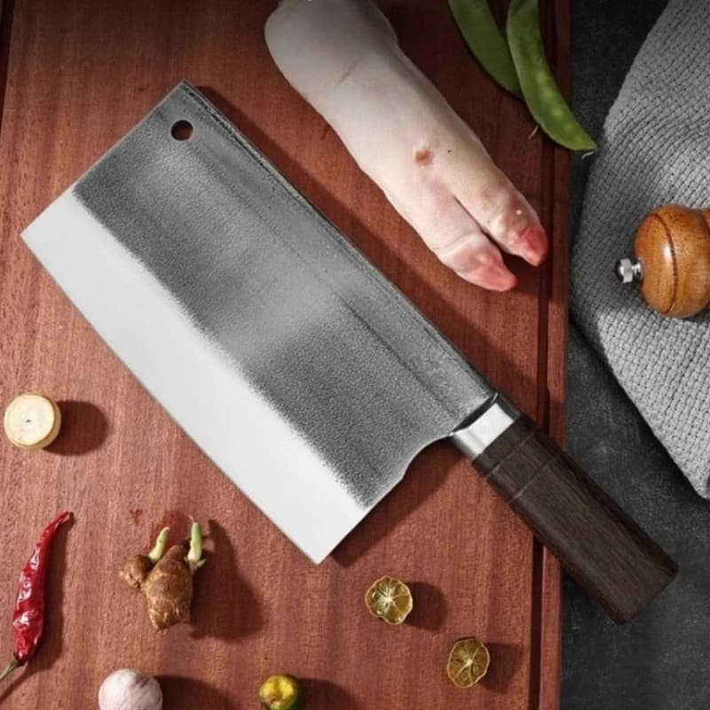 Hand forged meat with 8 mm blade, kitchen knife for chef and domestic use, high carbon steel blade, wooden handle