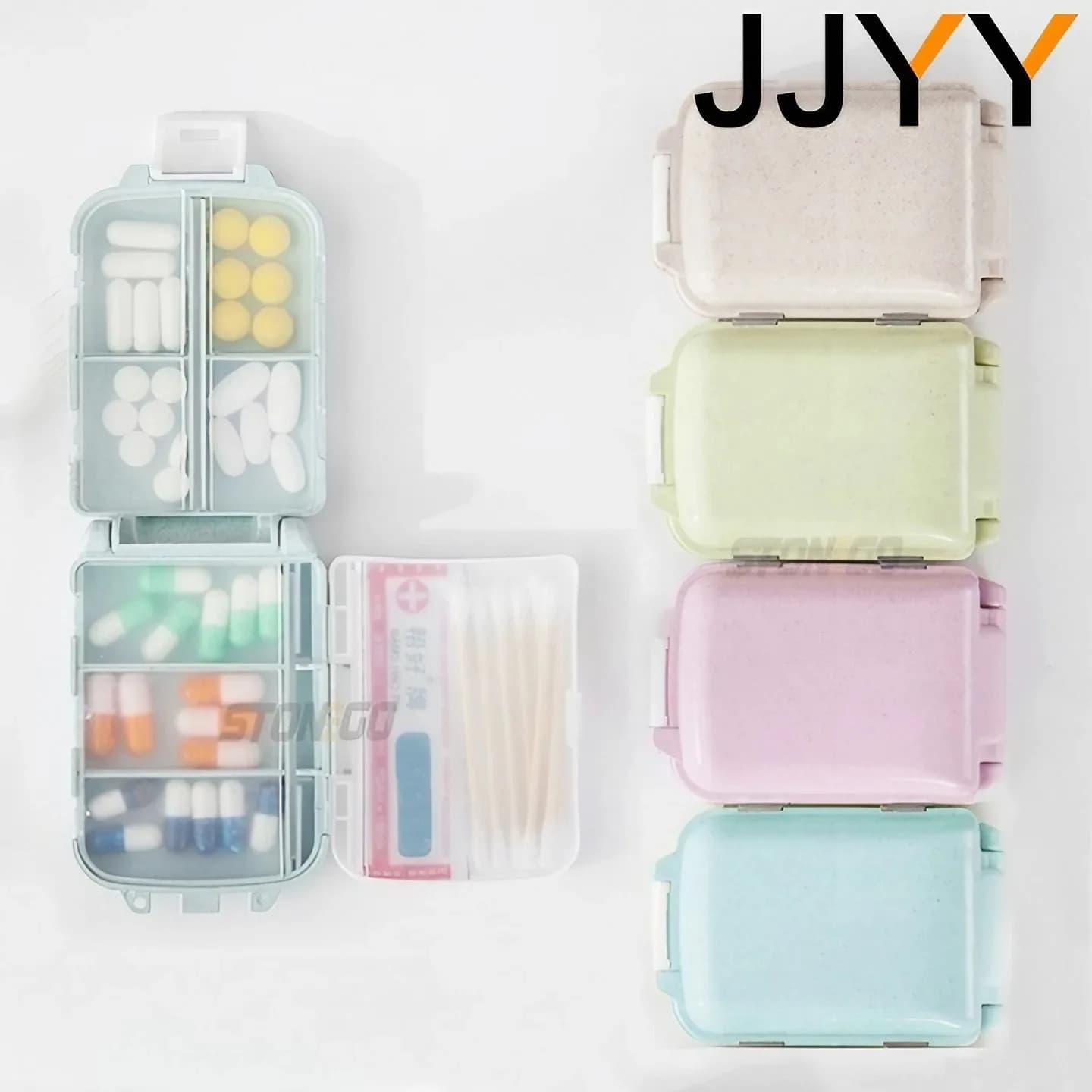 JJYY Portable Pills Box Medical Kits Vitamin Pills Box Storage Box 8 Grills Pills Container Health Travel Supply Mini Box for 1PC Pills
