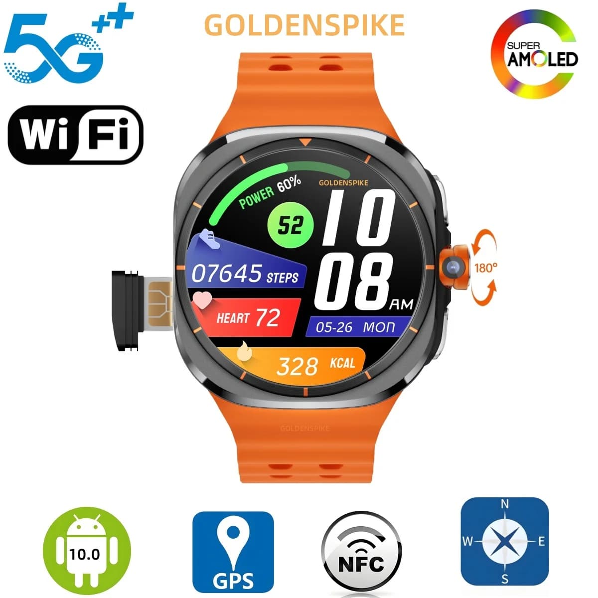 New Smartwatch 5G Full Netcom Watch Ultra with rotating camera, SIM slot, GPS, WIFI, video call and health monitoring.