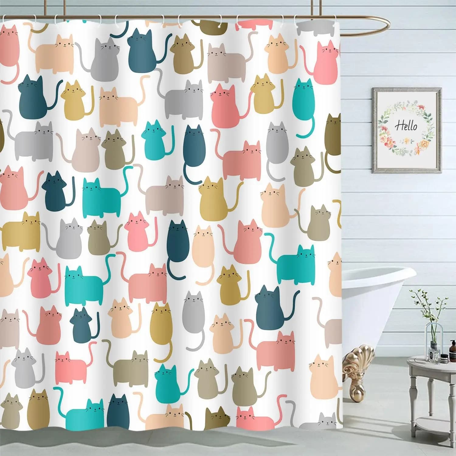 Gatti colorati Tende da bagno Simpatico animale Gattino Decorazione della casa Tenda da doccia in tessuto impermeabile con ganci 72x72 pollici