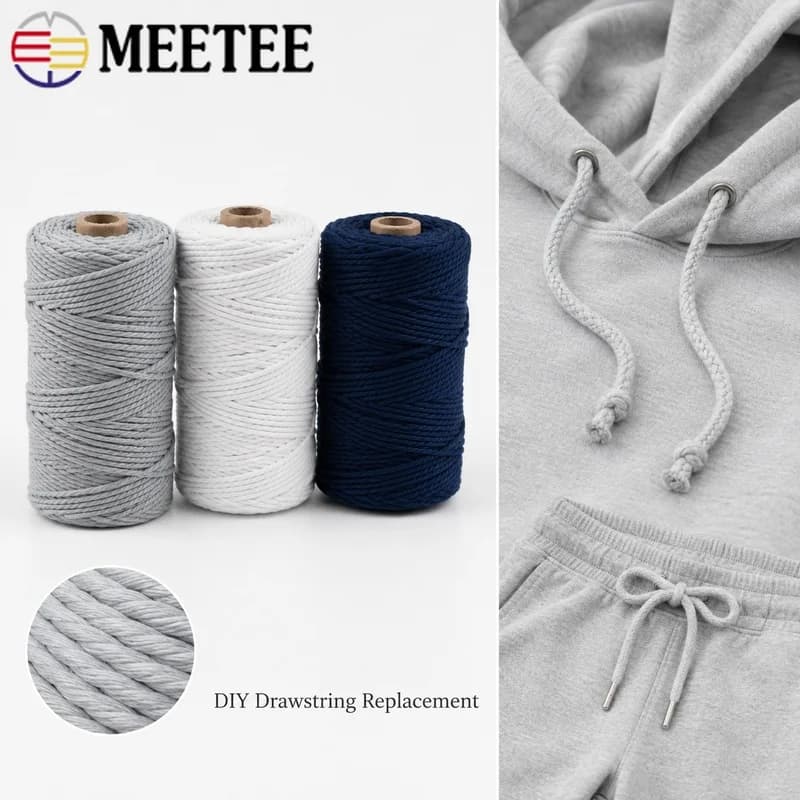 10-80Meters 3mm Cotton Drawstring Cord Braided Rope for Hoodie Sweatpants Waistband Replacement Garment Sewing Apparel Material