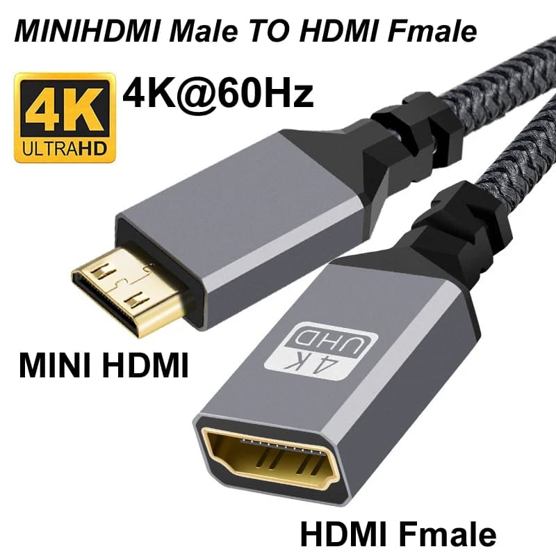 20CM Nylon Treccia Oro HD 4K @ 60HZ V2.0 MINIHDMI MINI HDMI Maschio A HDMI Fmaschio Cavo di Estensione Per HDTV PS4 Proiettore HDTV Monitor