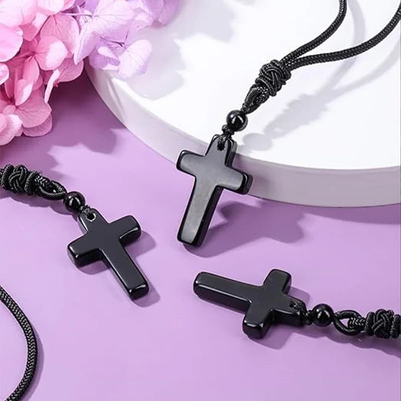 CSJA Natural Stone Cross Pendant Necklace for Man Men Healing Tiger Eye Black Obsidian Crystal Necklaces Women Jewelry Gift H254