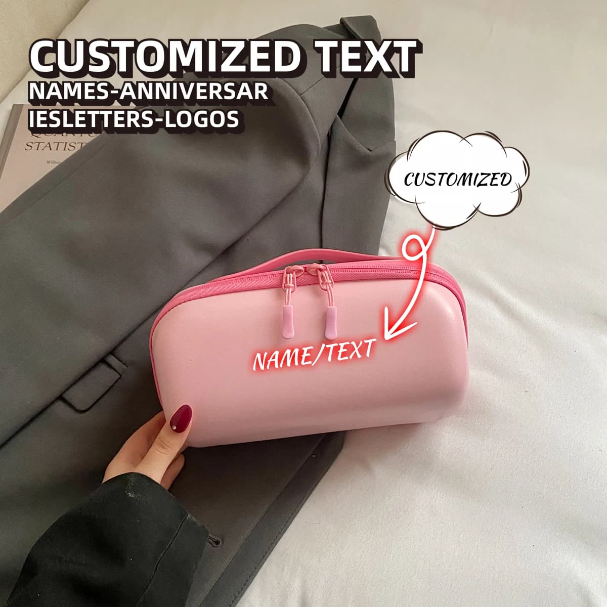 Borsa per il Trucco con Logo Personalizzato, Custodia Portatile per Cosmetici, Valigetta Rigida 3D per Pennelli da Trucco, Personalizzabile Fai-da-Te