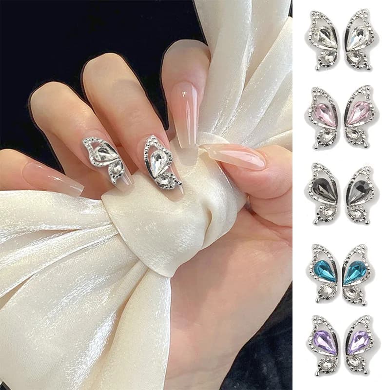 10 pezzi di lusso in lega farfalla Nail Art Charms accessori a mezza ala strass decorazione per unghie forniture materiali parti di gioielli