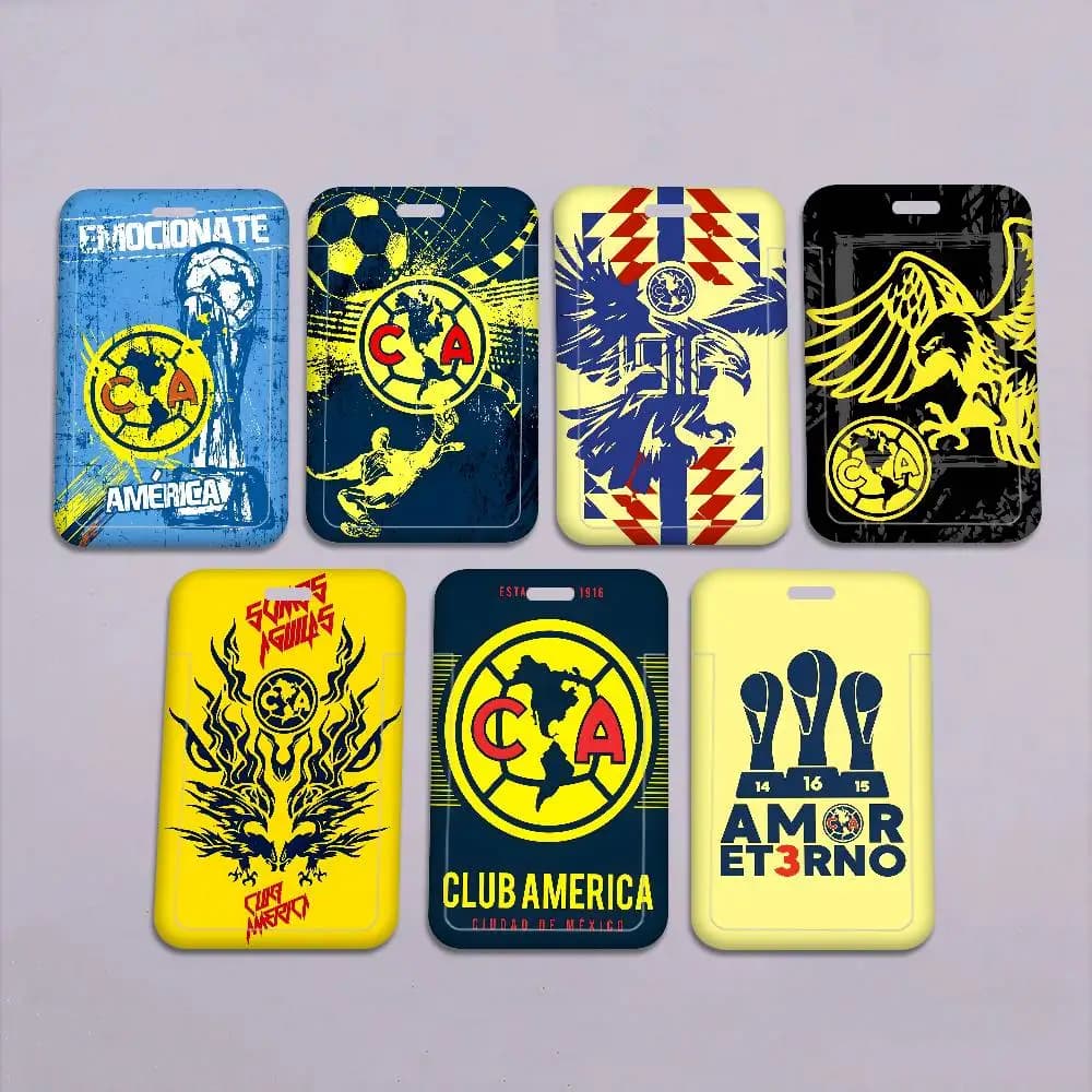 A-America Working Bank football club credit card holder with long cord and employee ID badge holder