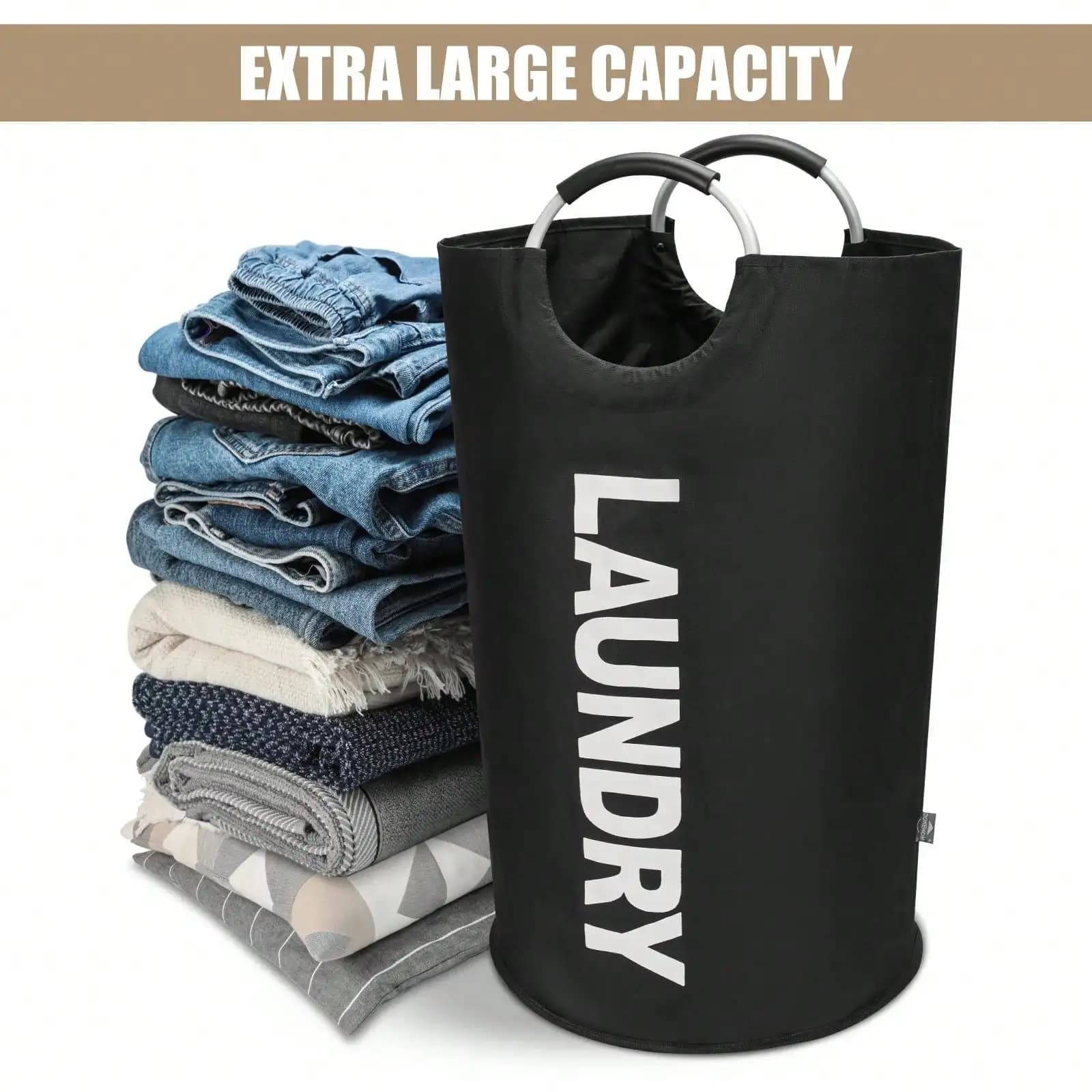 Cesto per Bucato Impermeabile da 90L, Cesto per Bucato Portatile, Secchio per Bucato Pieghevole, Cesto per Bucato Facile da Riporre