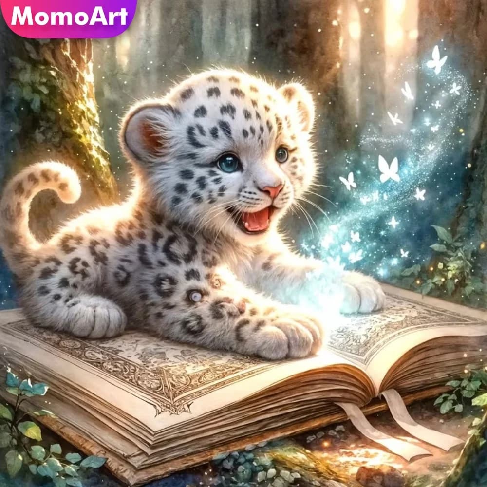Momoart Kit Ricamo a Punto Croce con Mosaico di Diamanti a Tema Leopardo, Nuovo Arrivo, Decorazione Murale Fai-da-Te