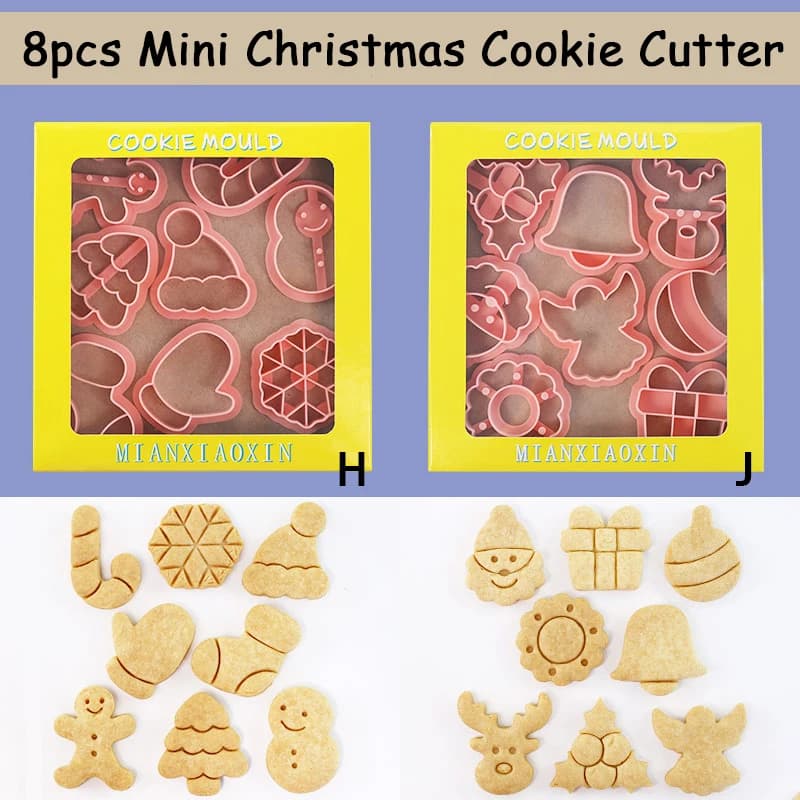 8Pcs Mini Christmas Cookie Cutter Set One-touch Molding 3d Raised Cookie Stamps Snowflake Baking Molds Christmas Ornament