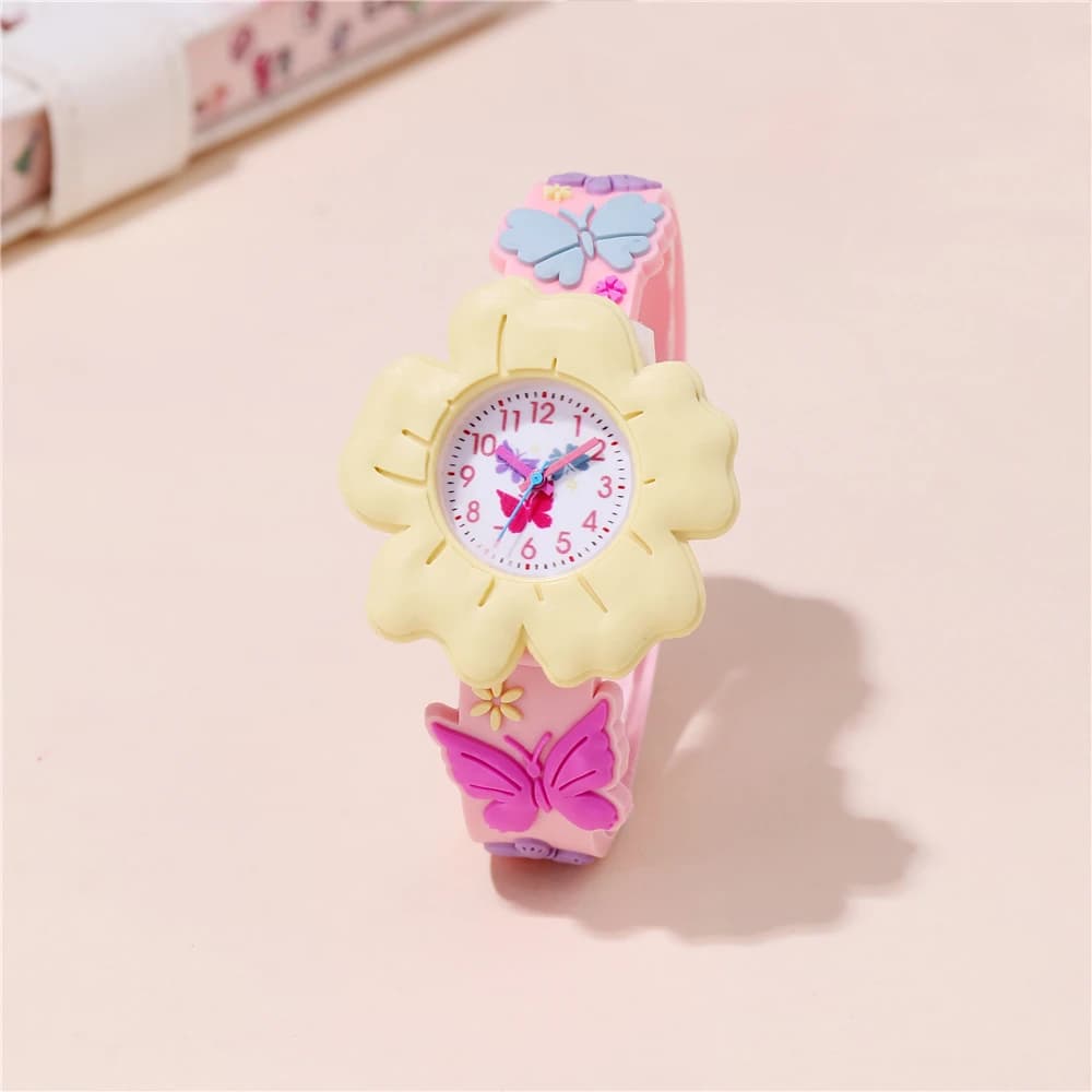 simpatico orologio da cartone animato per bambini al quarzo stile farfalla con cinturino in silicone color caramello dolce