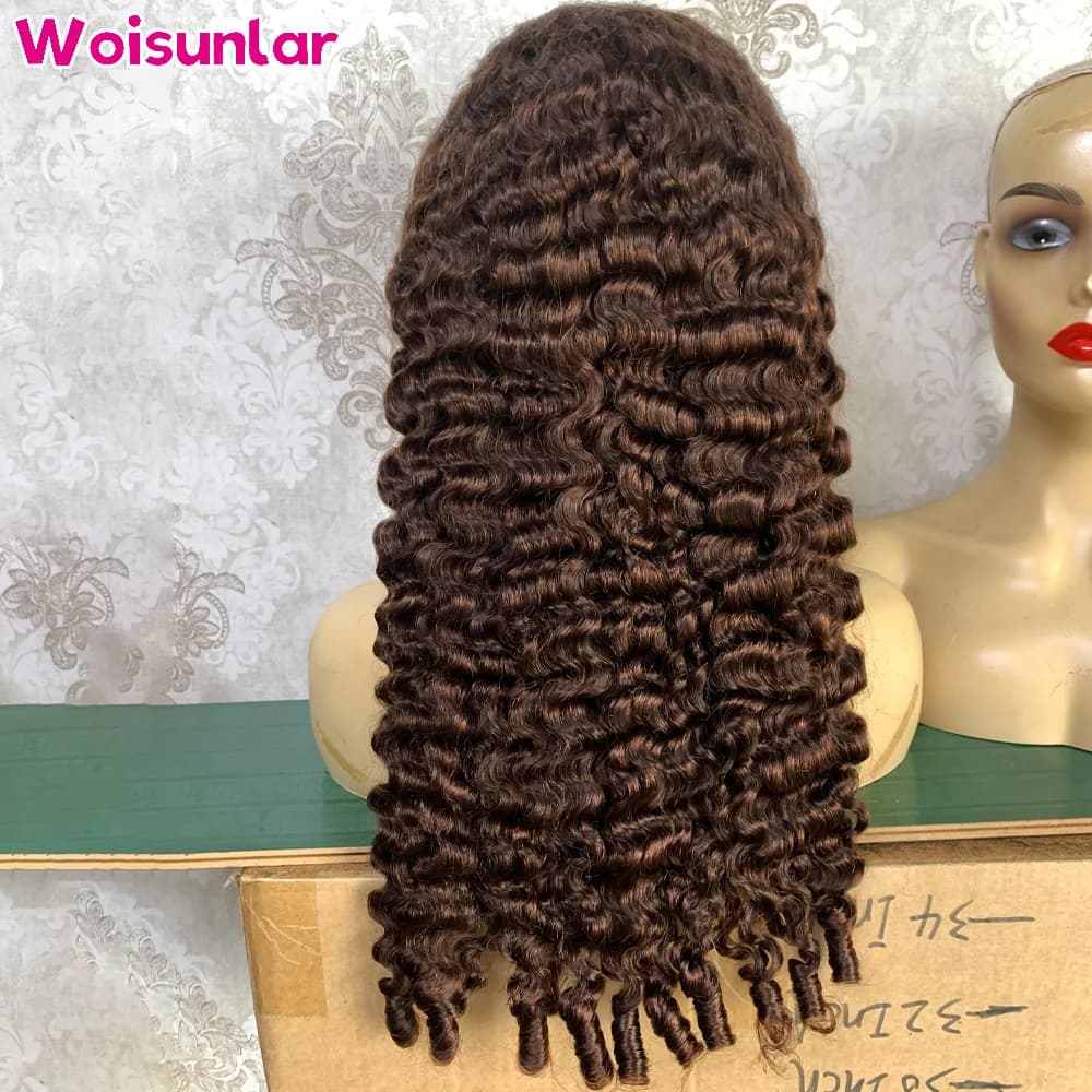 36 inches brown Lace Front Human Hair Wigs Burmese curly Transparent Lace Women Full Head Wig Soft Natural Style human hair