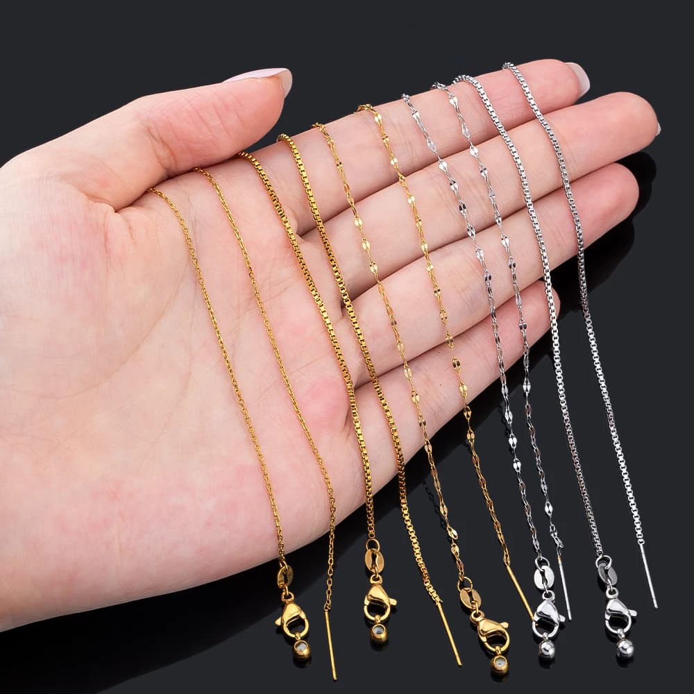 1 pz. Catena a maglie semilavorata in acciaio inossidabile con chiusura a moschettone regolabile e perline in silicone per creazione gioielli
