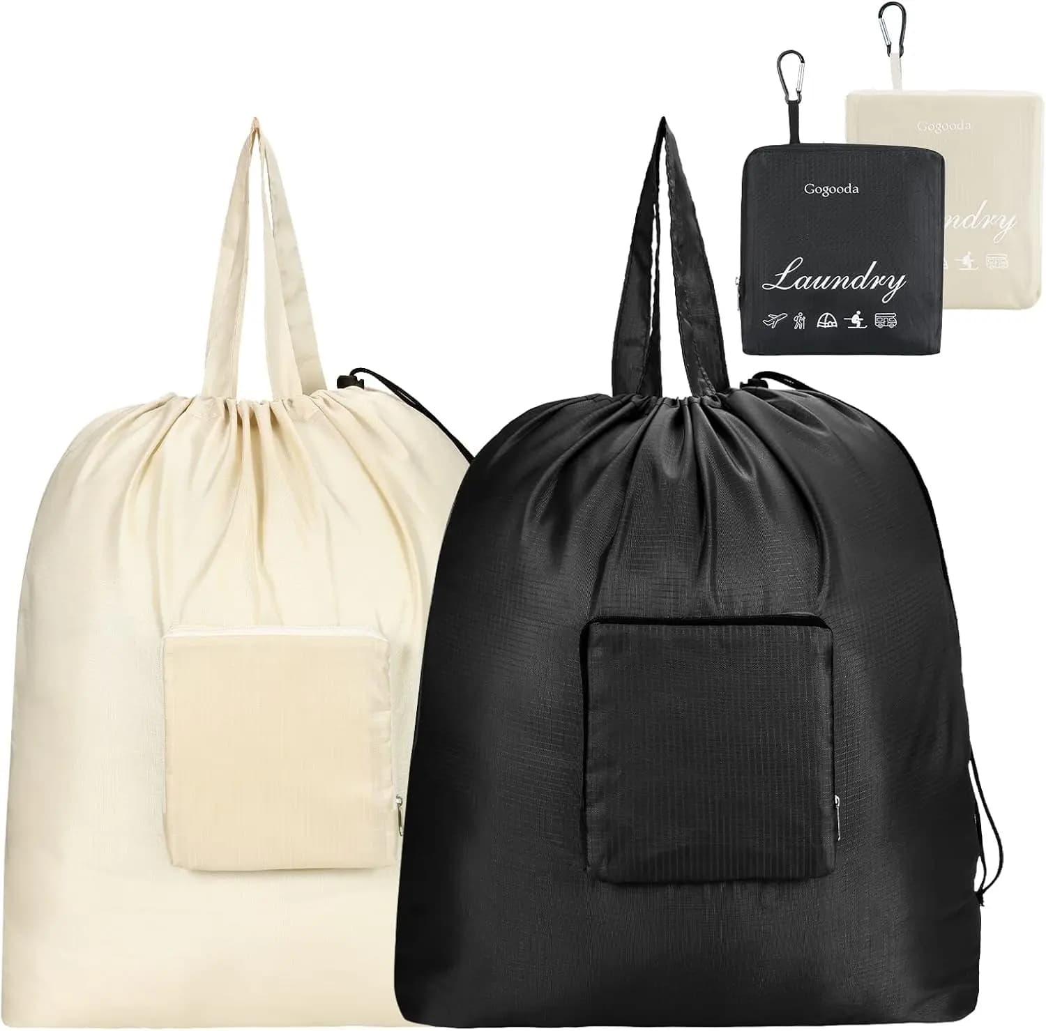 Sacchi per Bucato da Viaggio con Chiusura a Coulisse, Sacchi XL Grandi Pieghevoli per Vestiti Sporchi, Resistenti e Lavabili per Dormitori Universitari e Campeggio