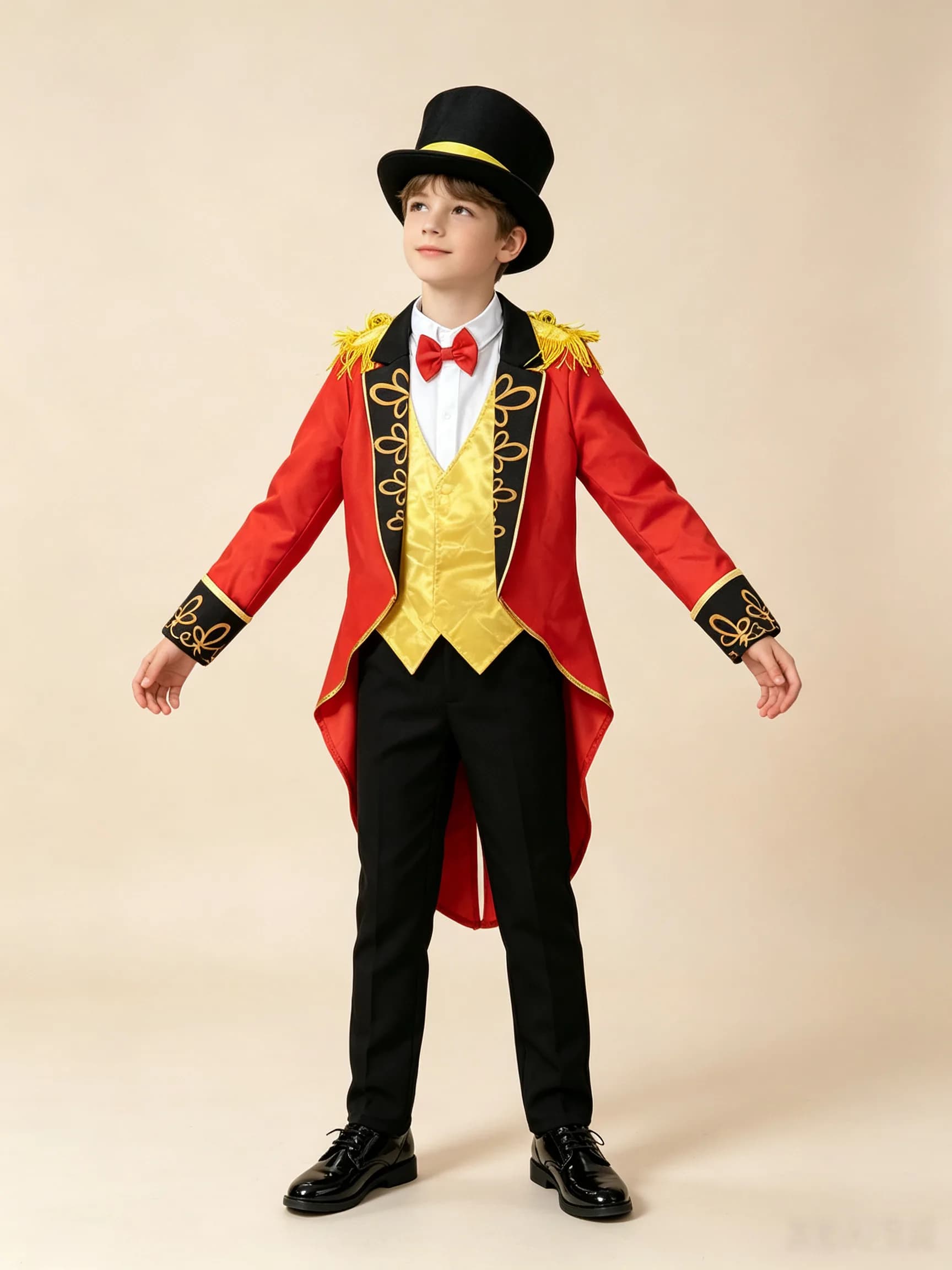 Kids magician costume set, classic red tailcoat outfit for party, stage show & role play