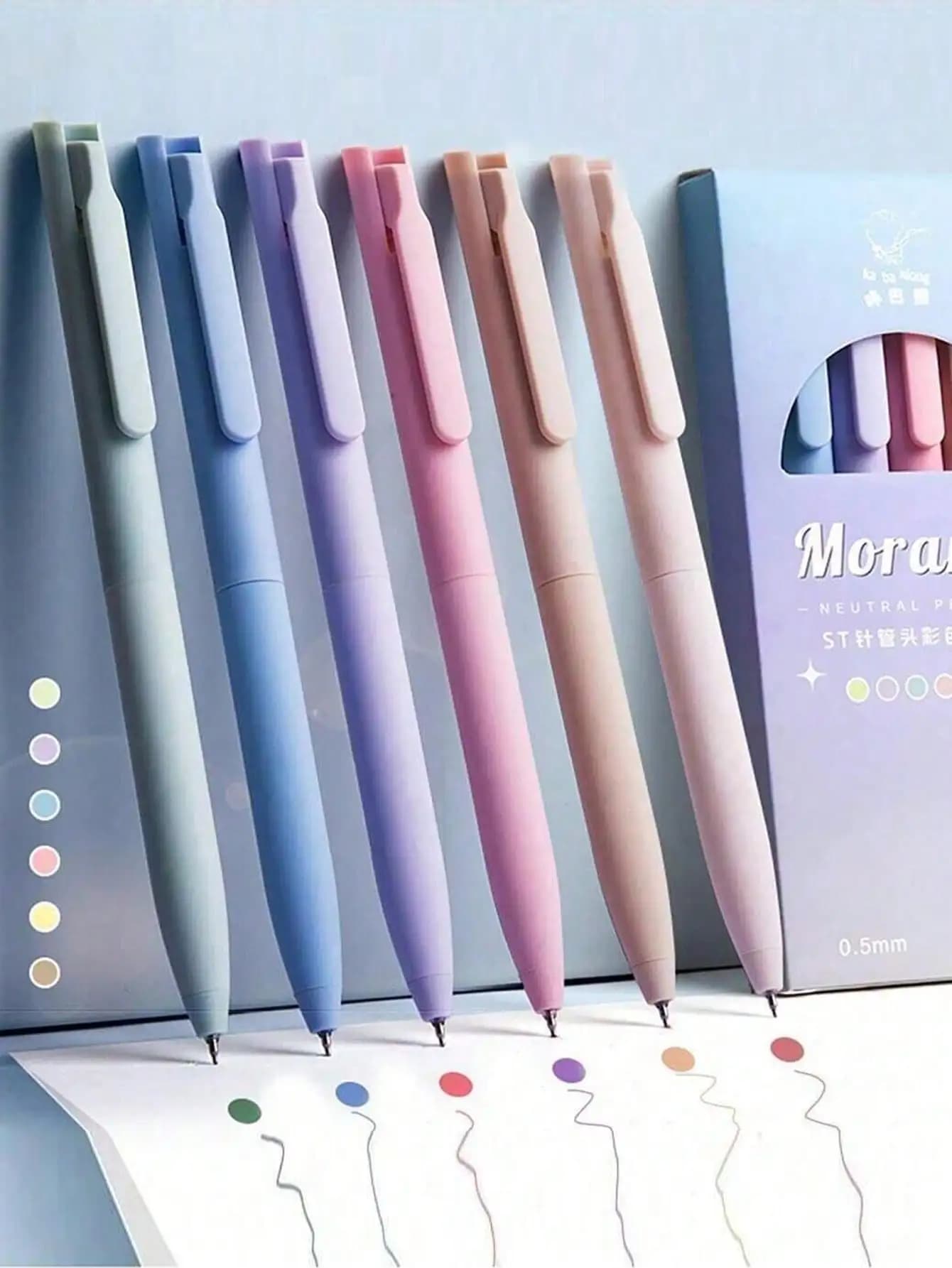 6 penne gel di colori misti, accessori per ufficio, penne a sfera, penne nere, matite colorate, ritorno a scuola